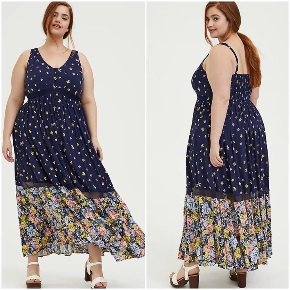 NWT Torrid Mixed Floral Challis Button Maxi Dress